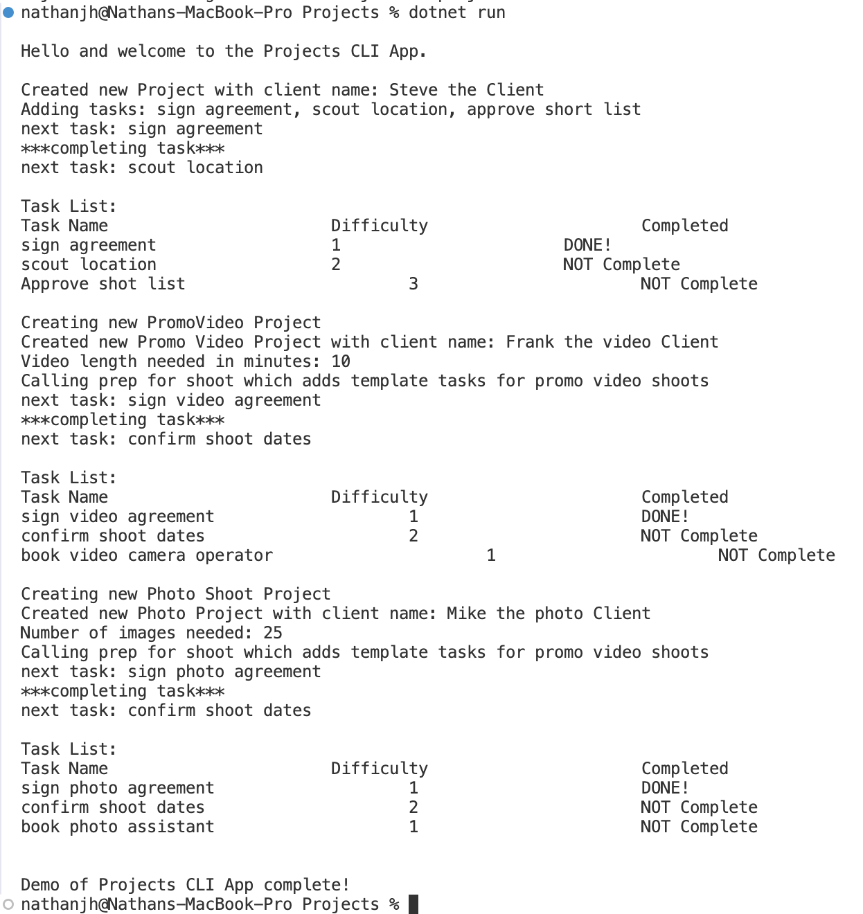 CLI App screenshot